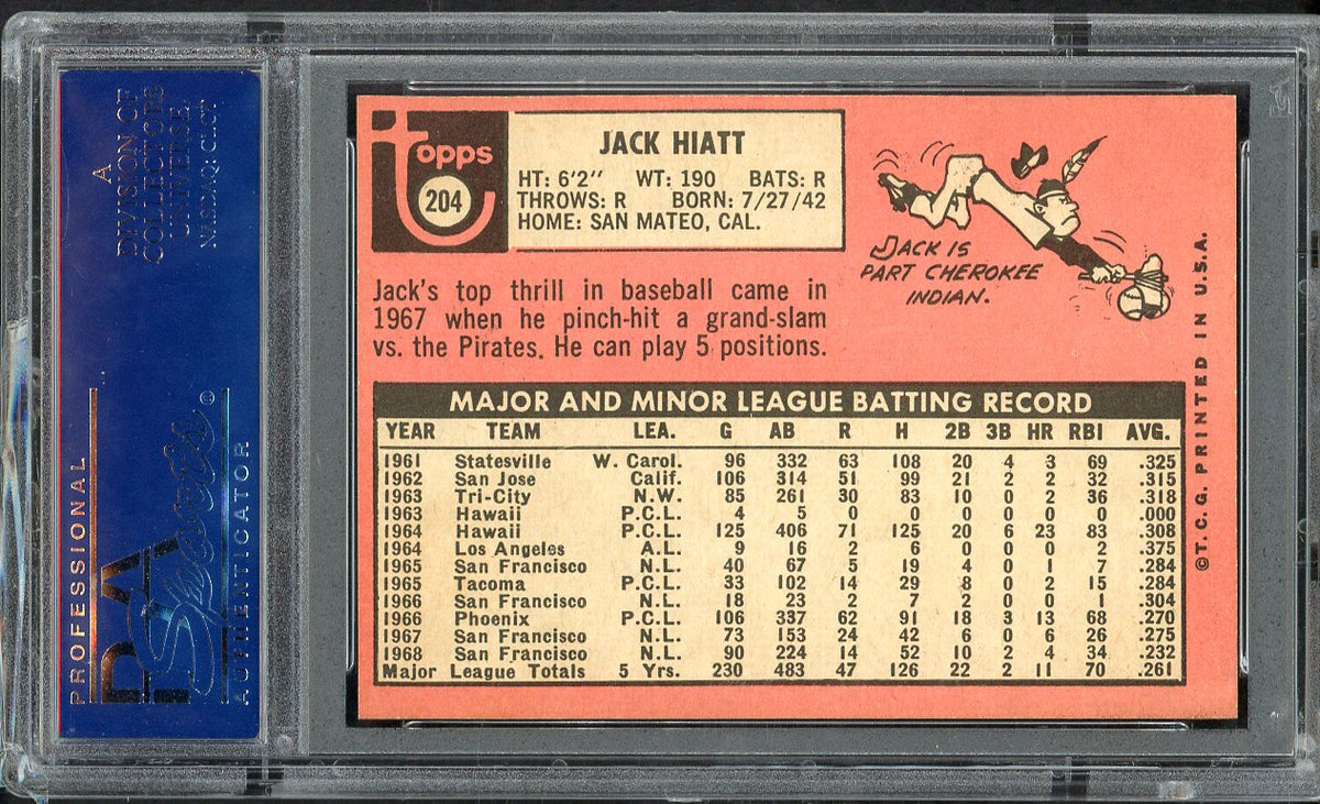 1969 Topps Baseball #204 Jack Hiatt Giants PSA 7 NM 562585