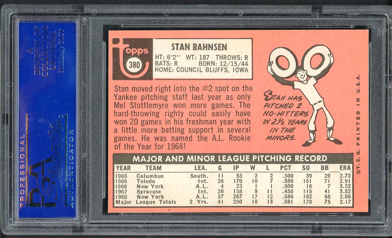 1969 Topps Baseball #380 Stan Bahnsen Yankees PSA 6 EX-MT 562586