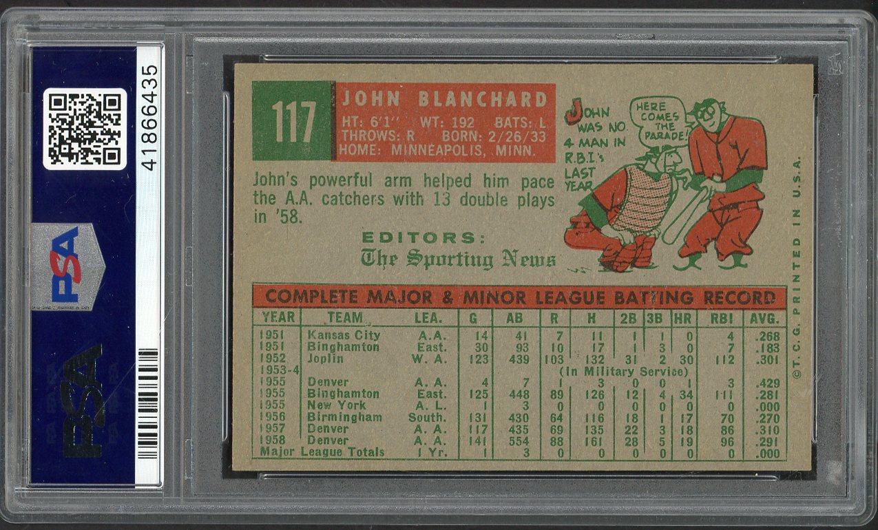 1959 Topps Baseball #117 John Blanchard Yankees PSA 7 NM 562595