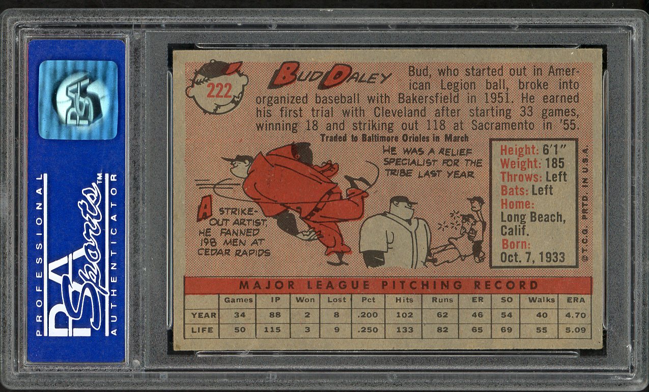 1958 Topps Baseball #222 Bud Daley Indians PSA 8 NM/MT 562596