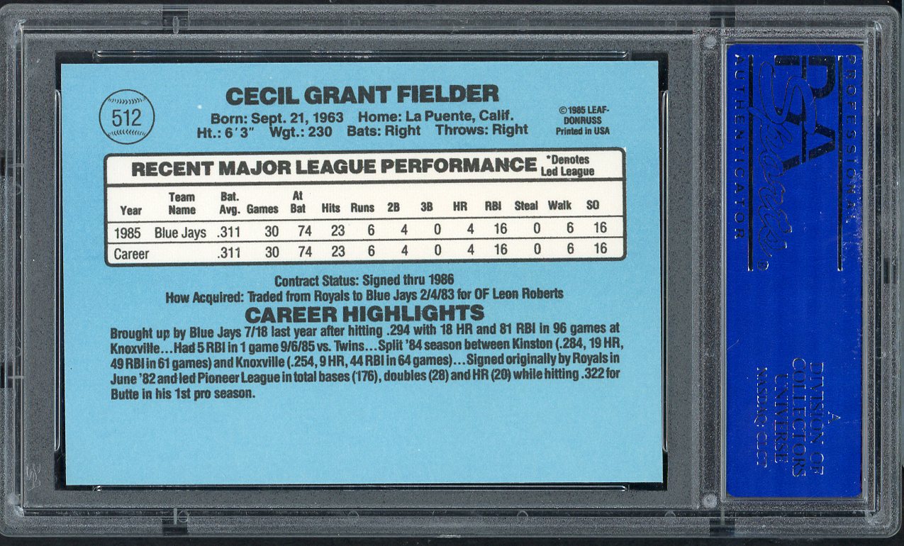 1986 Donruss #512 Cecil Fielder Blue Jays PSA 9 MINT 562619