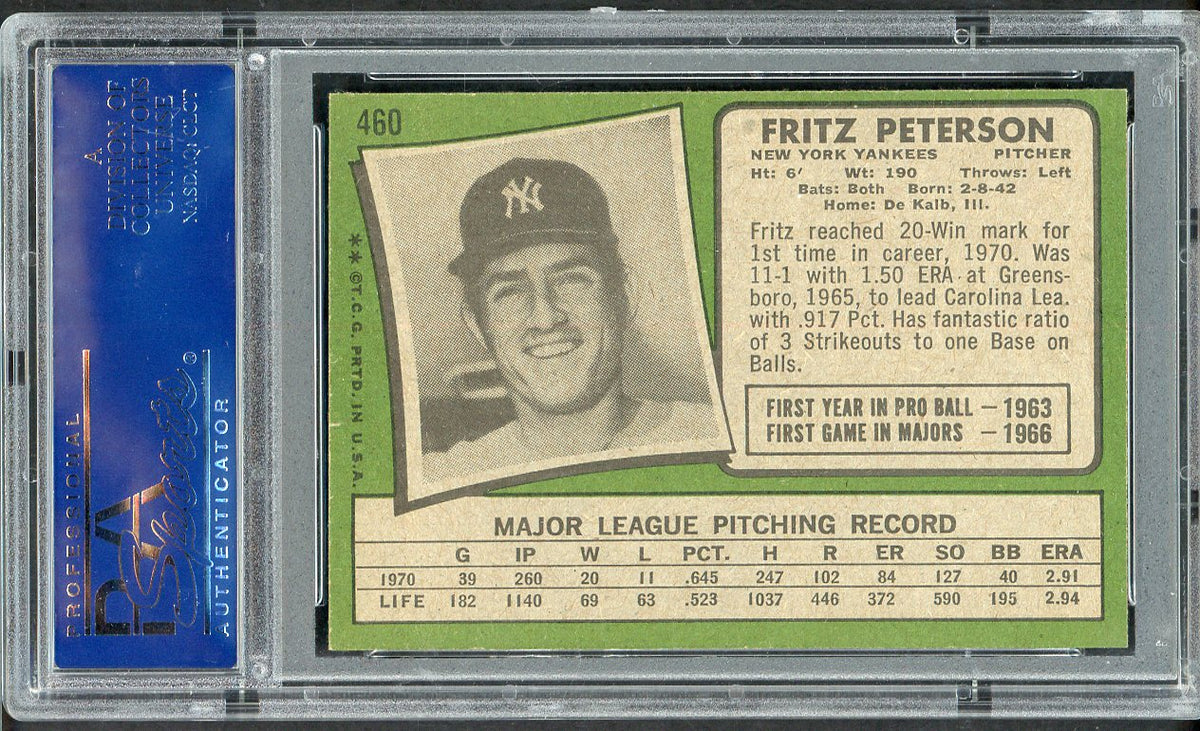 1971 Topps Baseball #460 Fritz Peterson Yankees PSA 8 NM/MT 562634