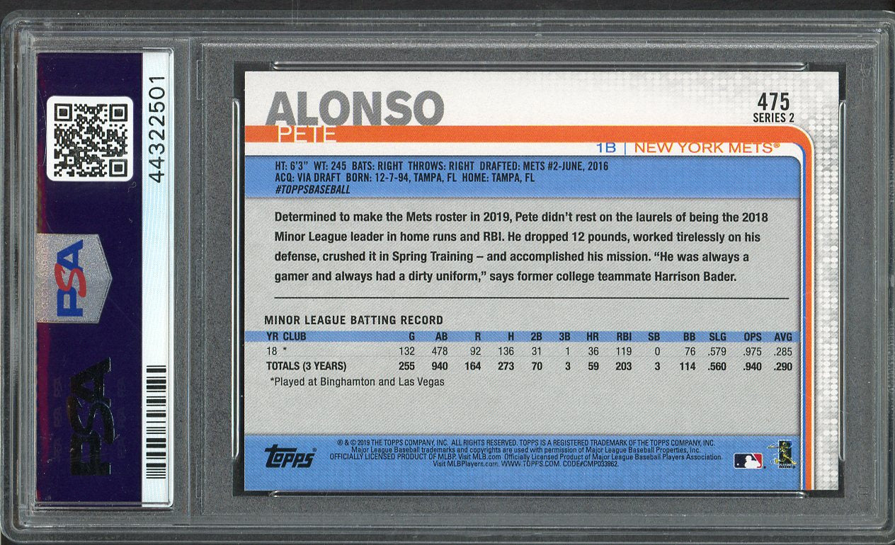2019 Topps #475 Pete Alonso Mets PSA 9 MINT 562637