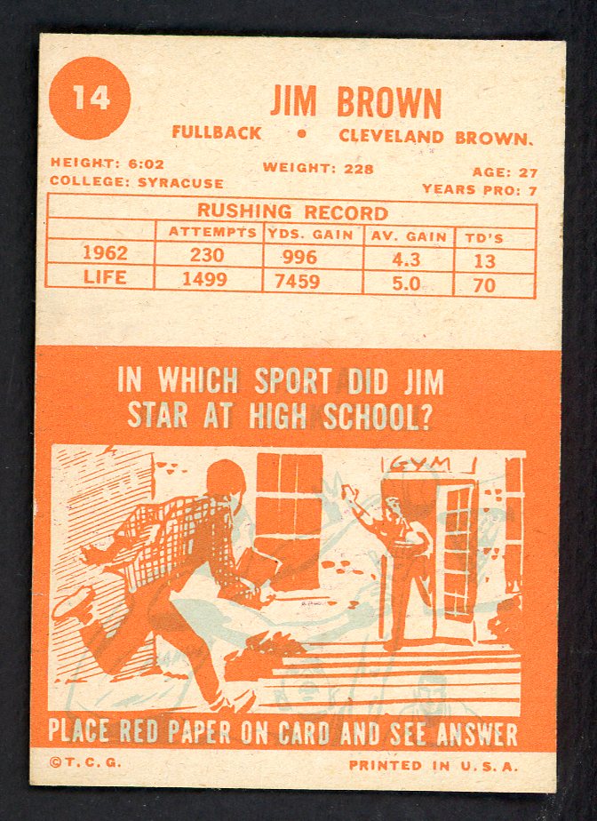 1963 Topps Football #014 Jim Brown Browns EX+/EX-MT 562732