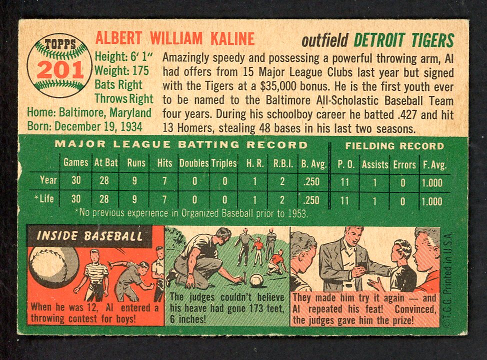 1954 Topps Baseball #201 Al Kaline Tigers EX-MT 562774