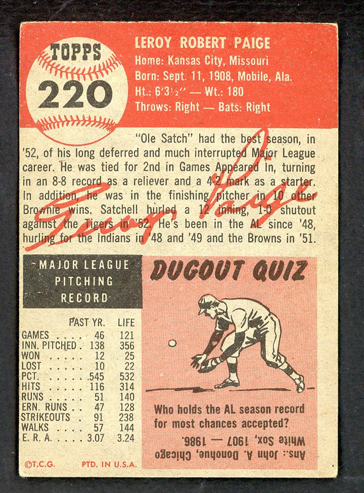 1953 Topps Baseball #220 Satchel Paige Browns VG-EX 562790