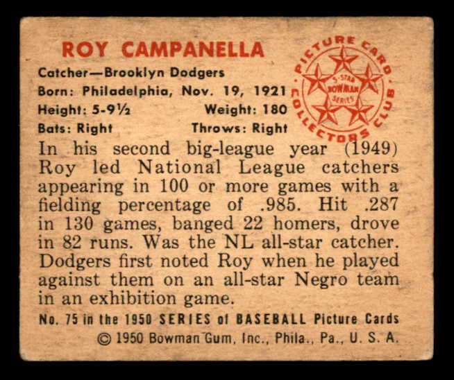 1950 Bowman Baseball #075 Roy Campanella Dodgers VG-EX 562846