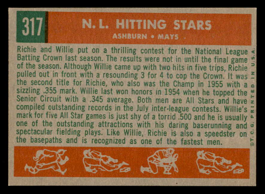 1959 Topps Baseball #317 Willie Mays Richie Ashburn NR-MT 562914