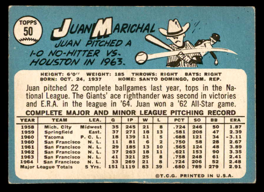 1965 Topps Baseball #050 Juan Marichal Giants VG-EX 562941