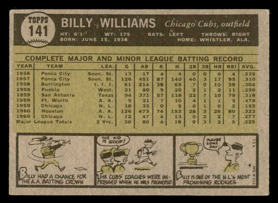 1961 Topps Baseball #141 Billy Williams Cubs VG 562984
