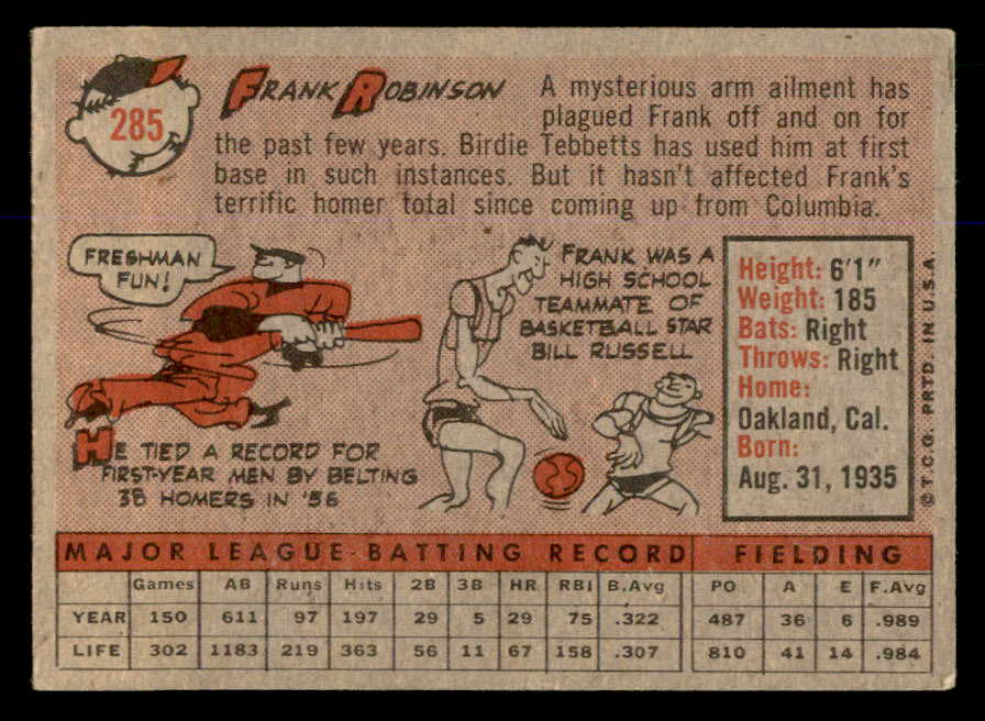 1958 Topps Baseball #285 Frank Robinson Reds VG-EX 563058
