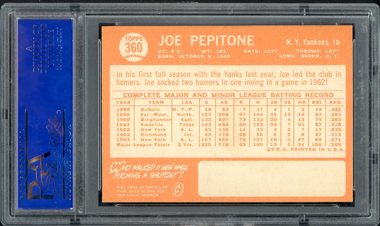 1964 Topps Baseball #360 Joe Pepitone Yankees PSA 6 EX-MT 563129