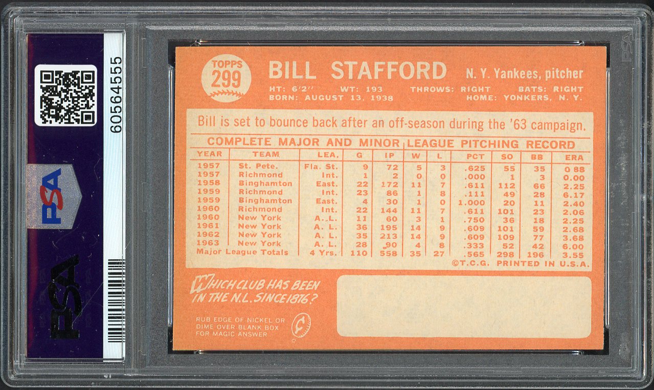 1964 Topps Baseball #299 Bill Stafford Yankees PSA 7 NM 563133