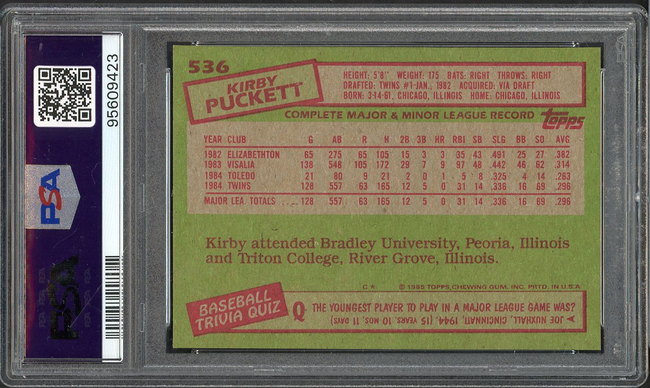 1985 Topps #536 Kirby Puckett Twins PSA 9 MINT 563149