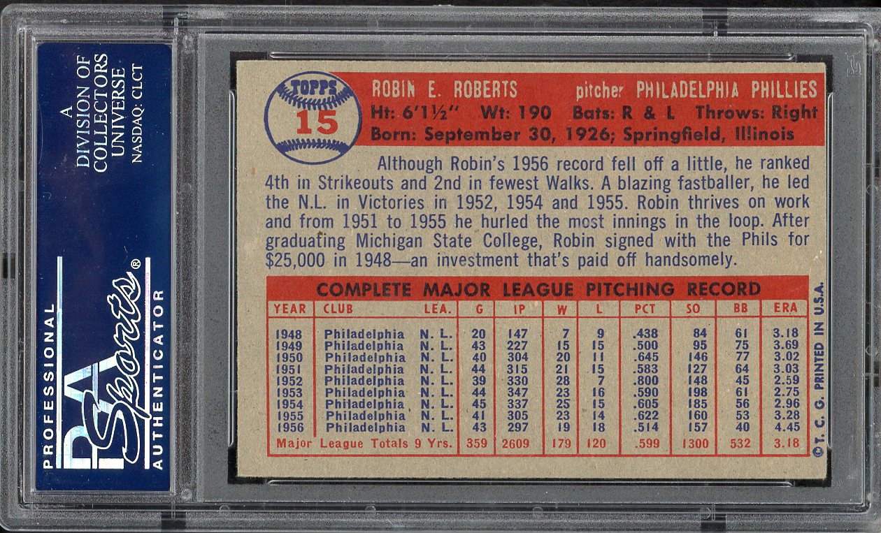 1957 Topps Baseball #015 Robin Roberts Phillies PSA 6 EX-MT 563155