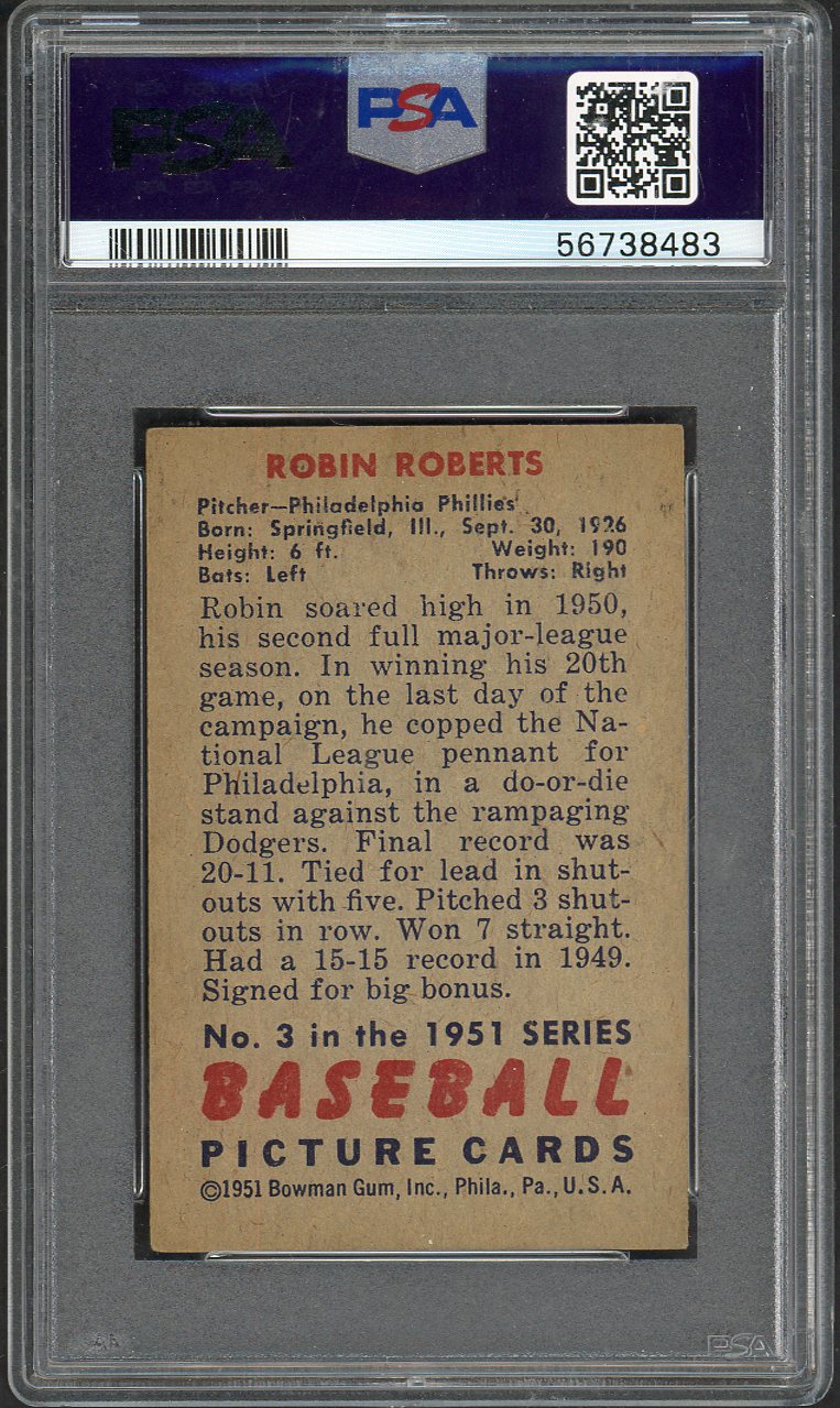 1951 Bowman Baseball #003 Robin Roberts Phillies PSA 4 VG-EX 563174