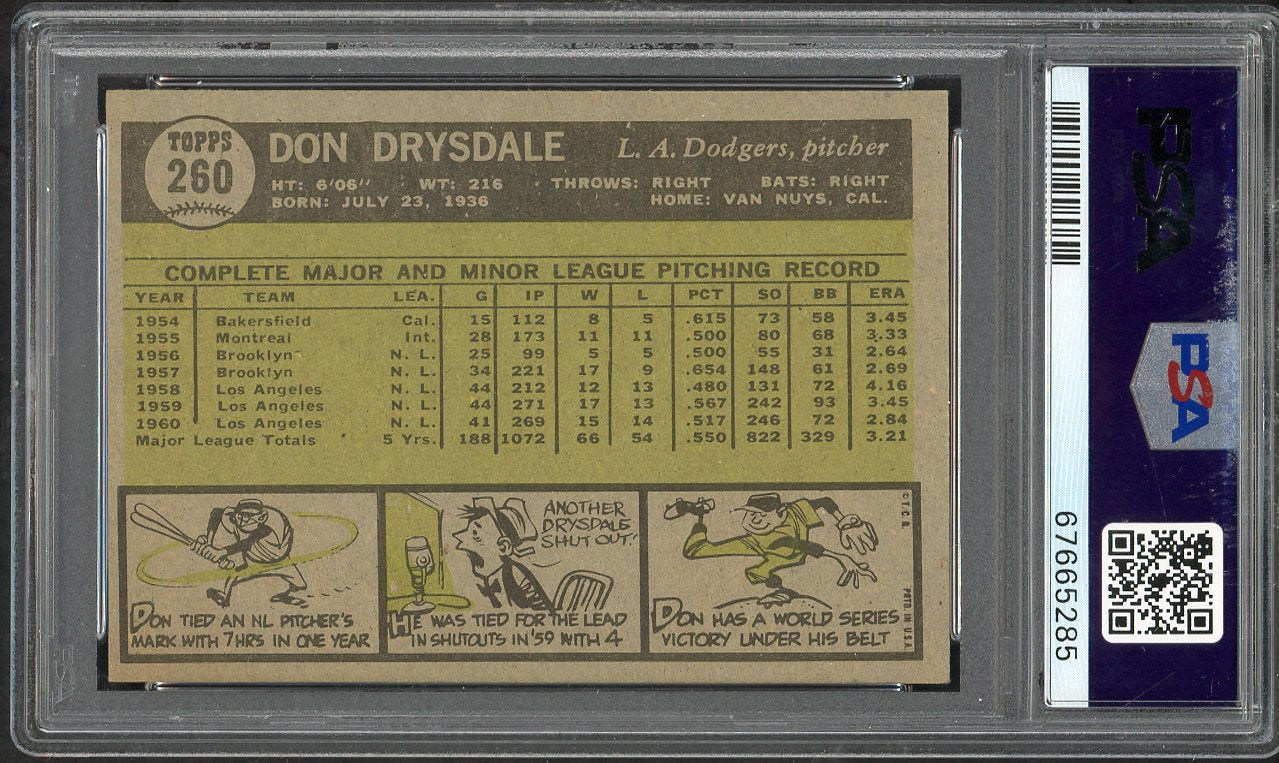 1961 Topps Baseball #260 Don Drysdale Dodgers PSA 7 NM 563177