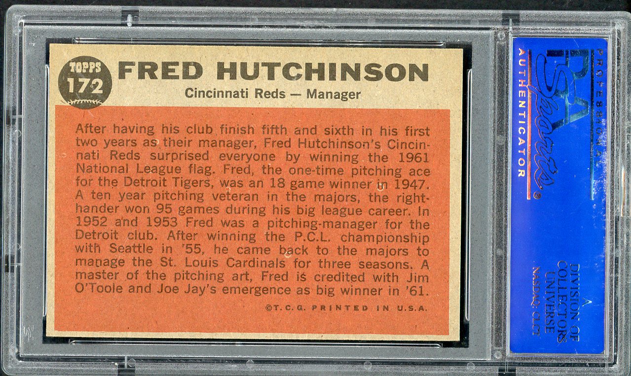 1962 Topps Baseball #172 Fred Hutchinson Reds PSA 7 NM 563185