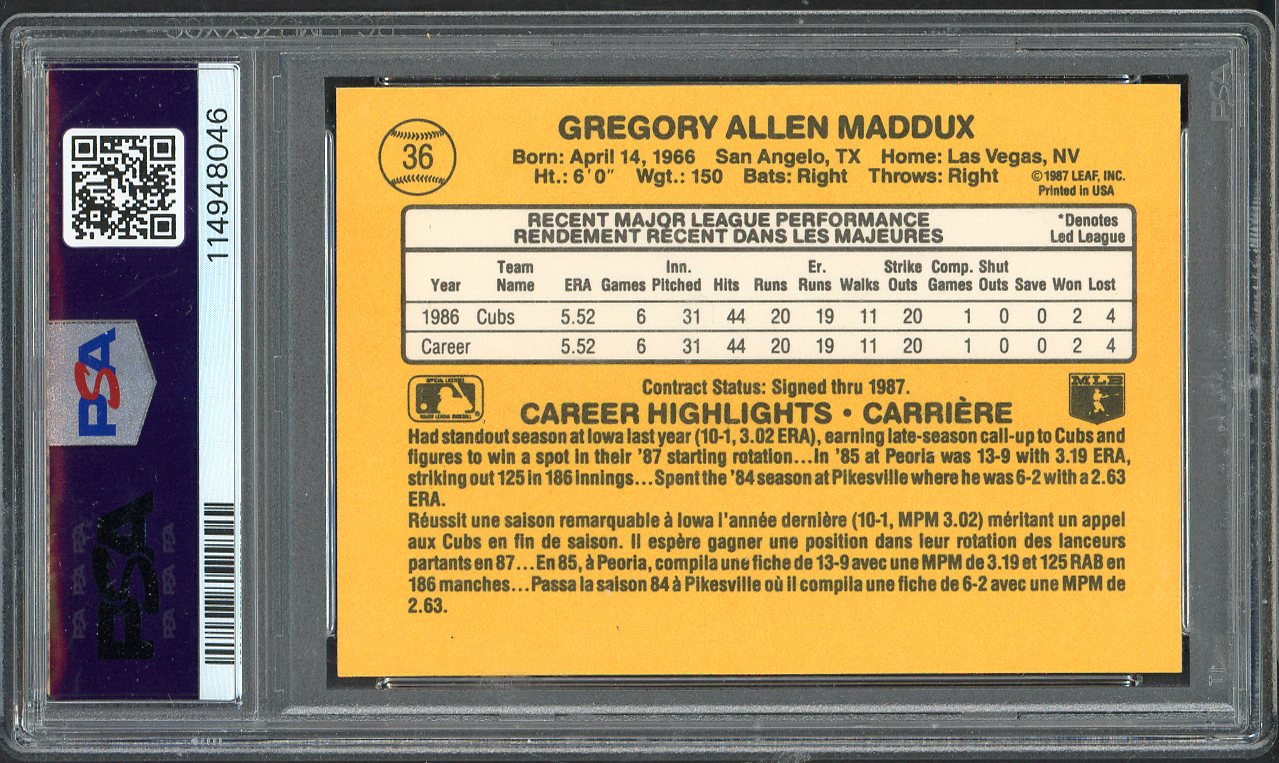 1987 Leaf #036 Greg Maddux Cubs PSA 9 MINT 563238
