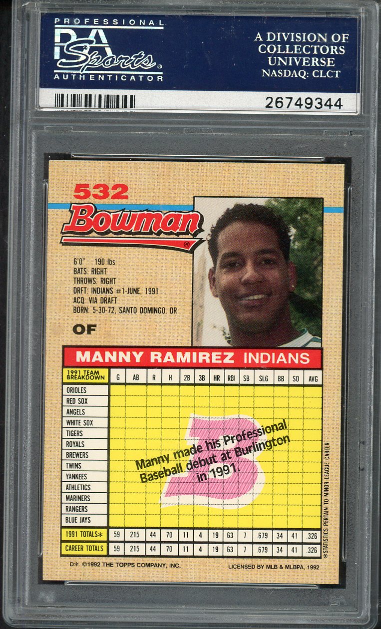 1992 Bowman #532 Manny Ramirez Indians PSA 9 MINT 563259