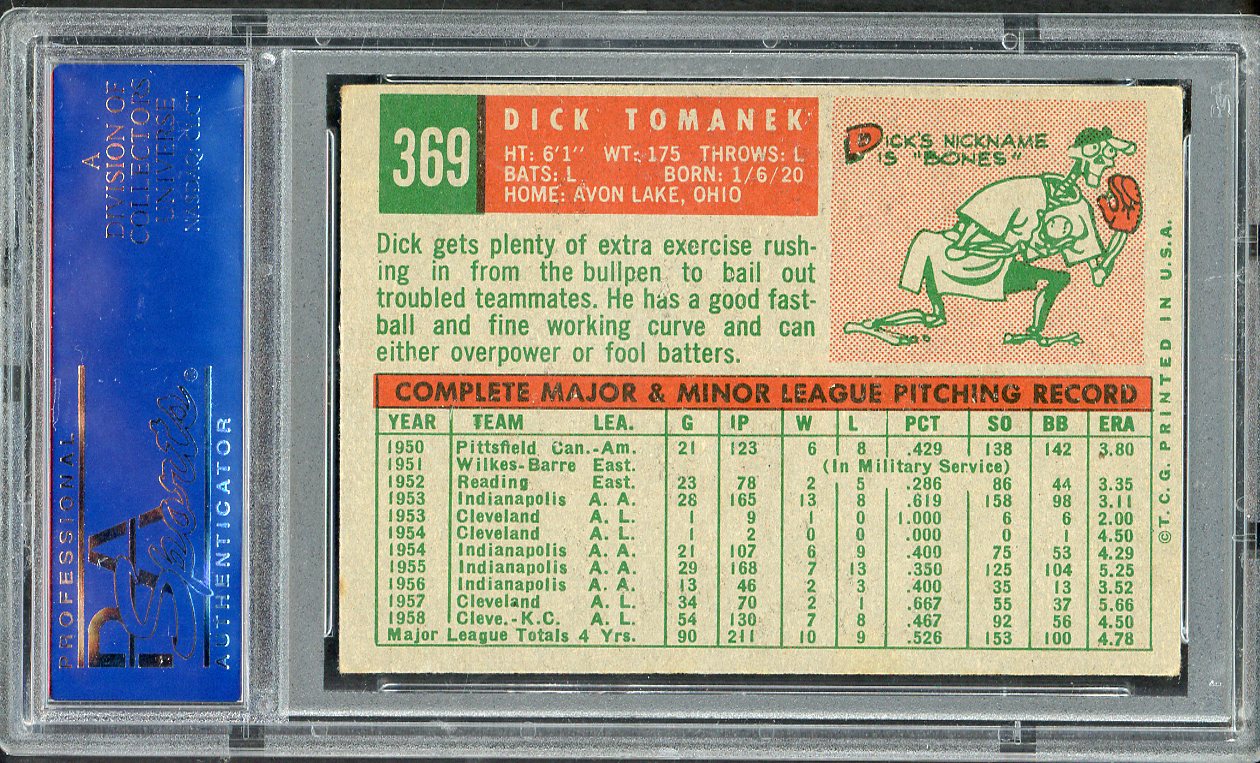 1959 Topps Baseball #369 Dick Tomanek A's PSA 5 EX 563264