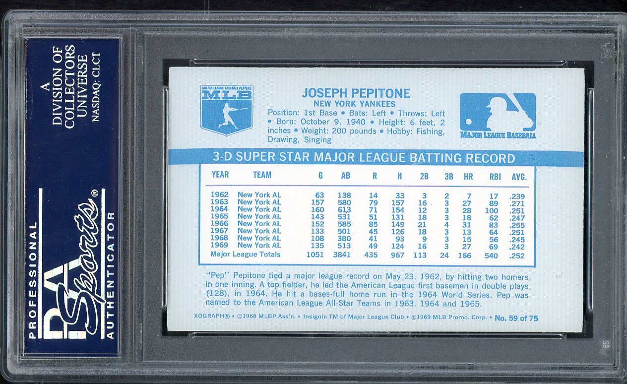 1970 Kelloggs Baseball #059 Joe Pepitone Yankees PSA 10 GEM MINT 563300
