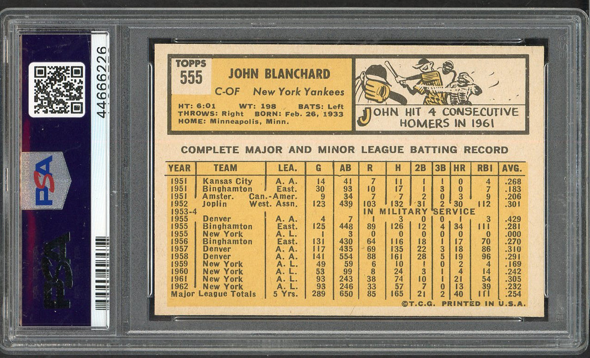 1963 Topps Baseball #555 John Blanchard Yankees PSA 6 EX-MT 563315