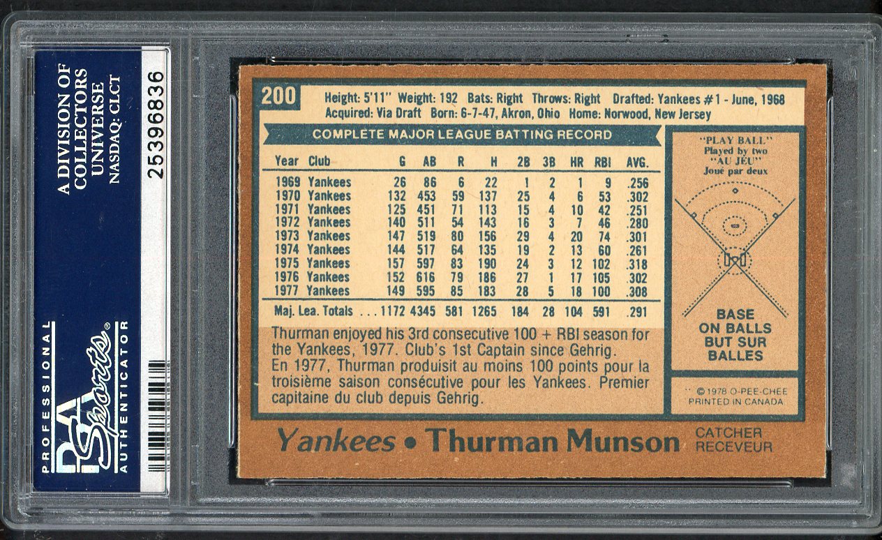 1978 O Pee Chee #200 Thurman Munson Yankees PSA 7 NM 563325