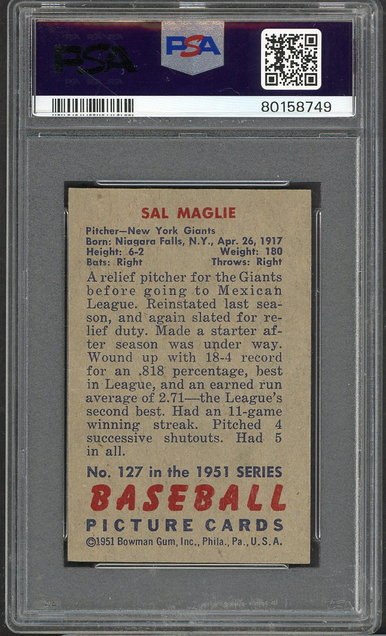 1951 Bowman Baseball #127 Sal Maglie Giants PSA 8 NM/MT 563334