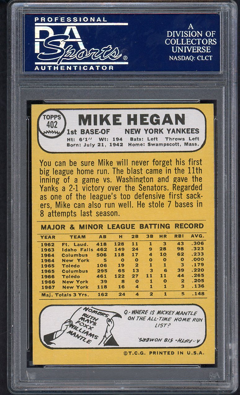 1968 Topps Baseball #402 Mike Hegan Yankees PSA 8 NM/MT 563376