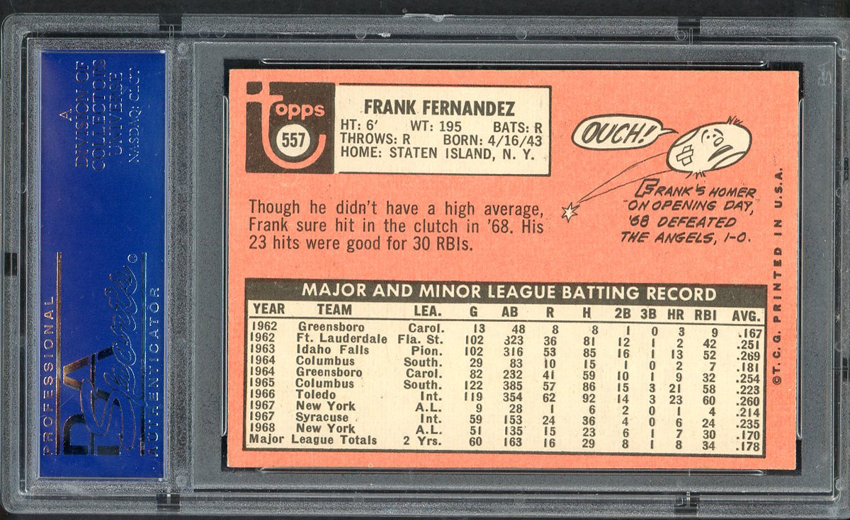 1969 Topps Baseball #557 Frank Fernandez Yankees PSA 8 NM/MT 563390