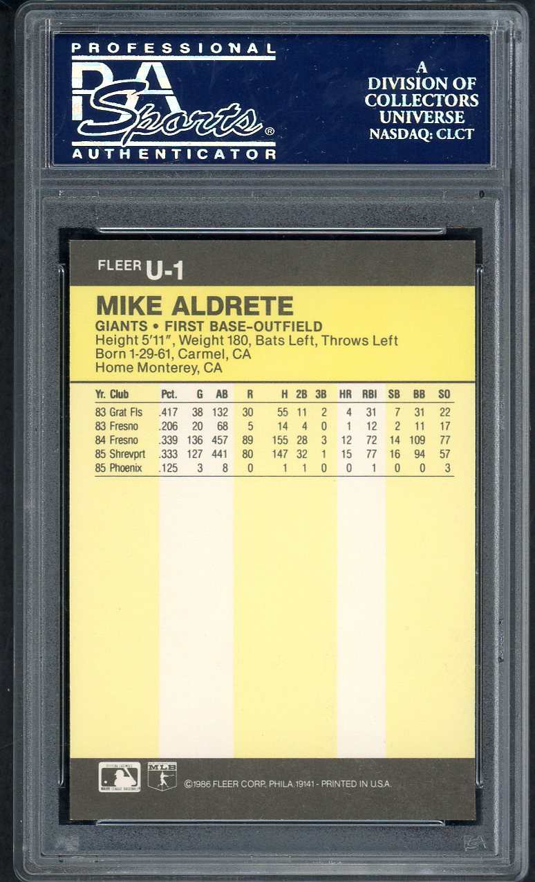 1986 Fleer Update #U1 Mike Aldrete Giants PSA 9 MINT 563404
