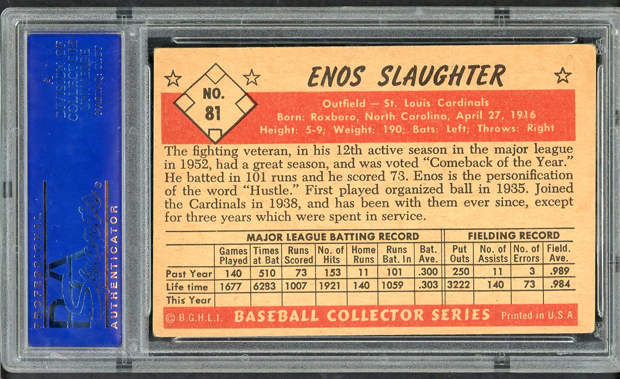 1953 Bowman Color Baseball #081 Enos Slaughter Cardinals PSA 5 EX 563438