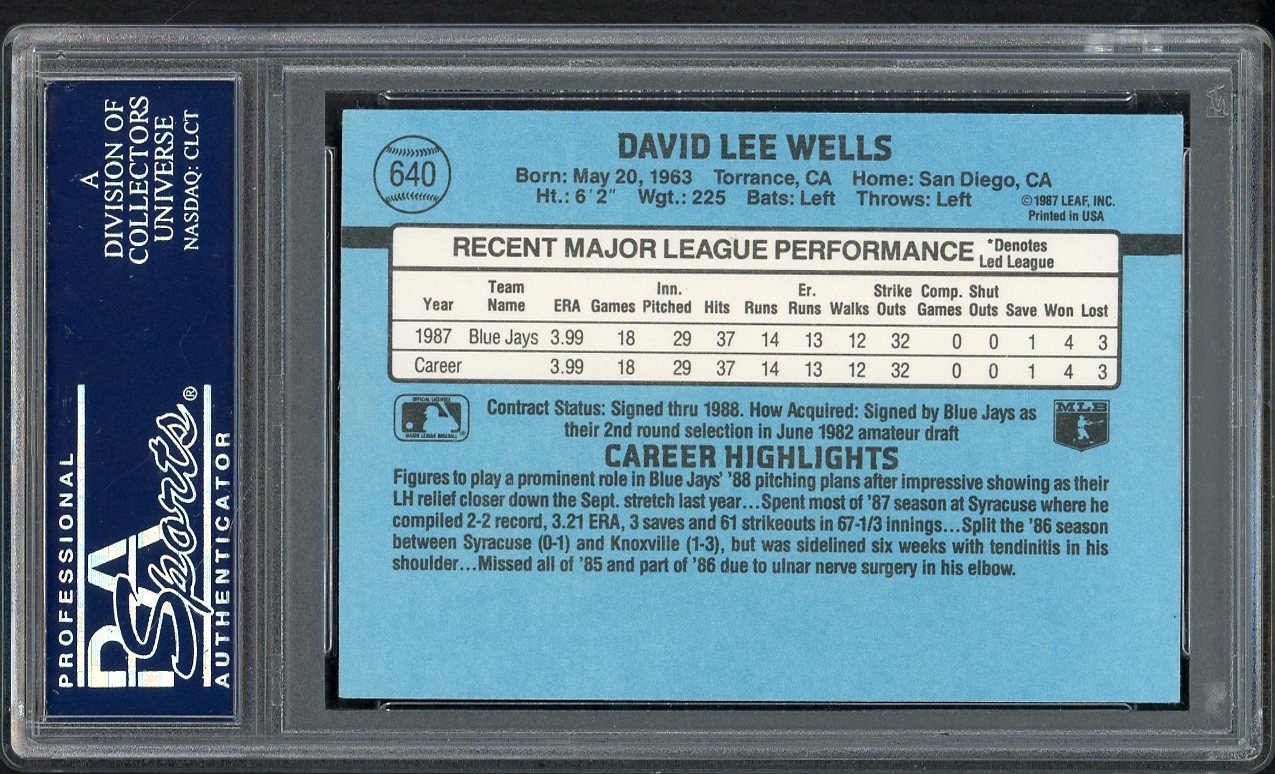 1988 Donruss #640 David Wells Blue Jays PSA 10 GEM MINT 563447