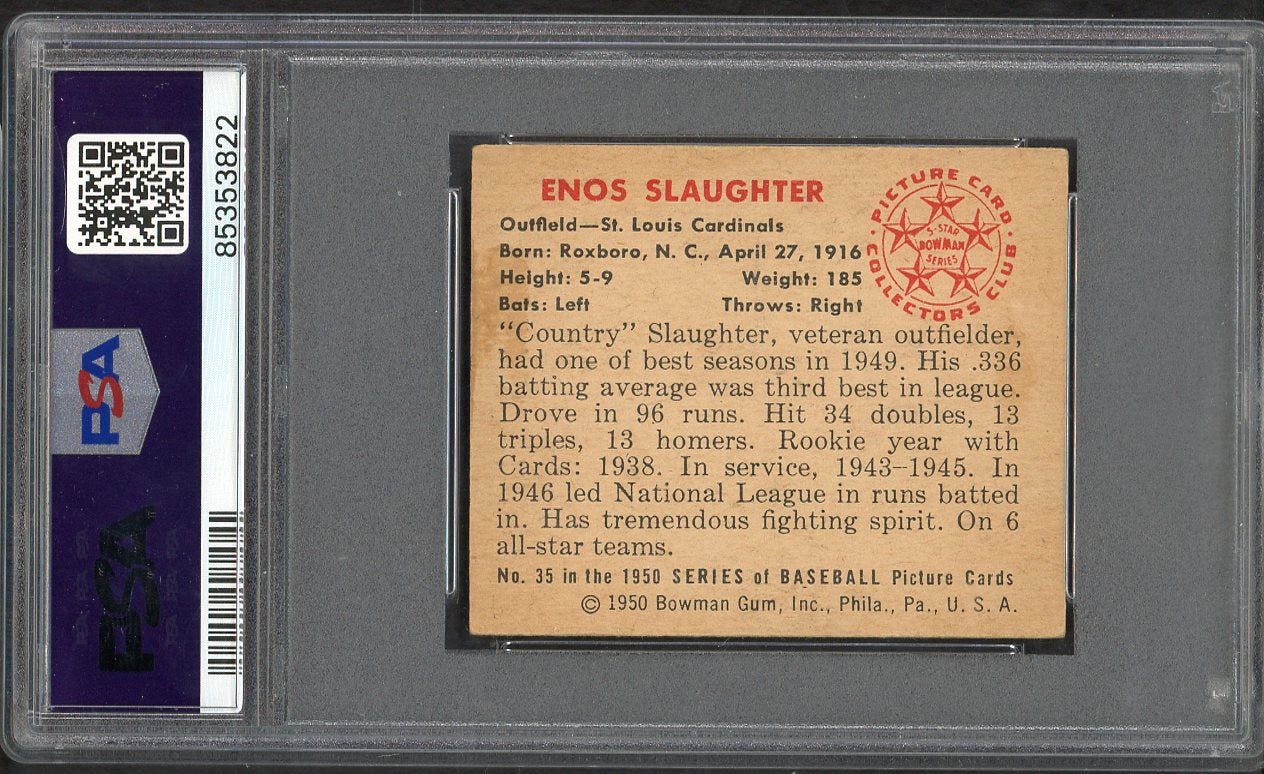 1950 Bowman Baseball #035 Enos Slaughter Cardinals PSA 5 EX 563449