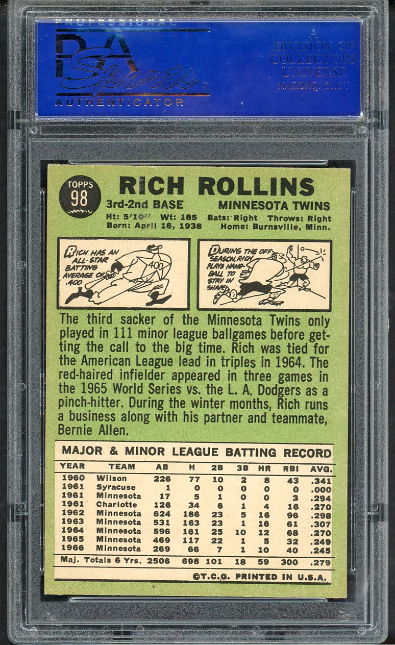 1967 Topps Baseball #098 Rich Rollins Twins PSA 8 NM/MT 563458