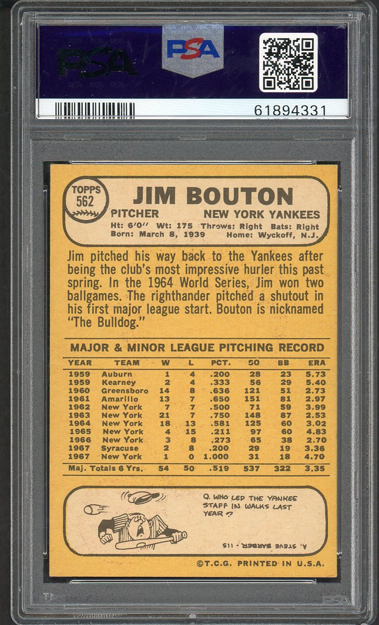 1968 Topps Baseball #562 Jim Bouton Yankees PSA 7 NM 563464