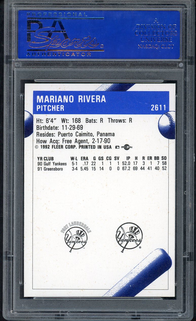 1992 Pro Cards #2611 Mariano Rivera Yankees PSA 10 GEM MINT 563485