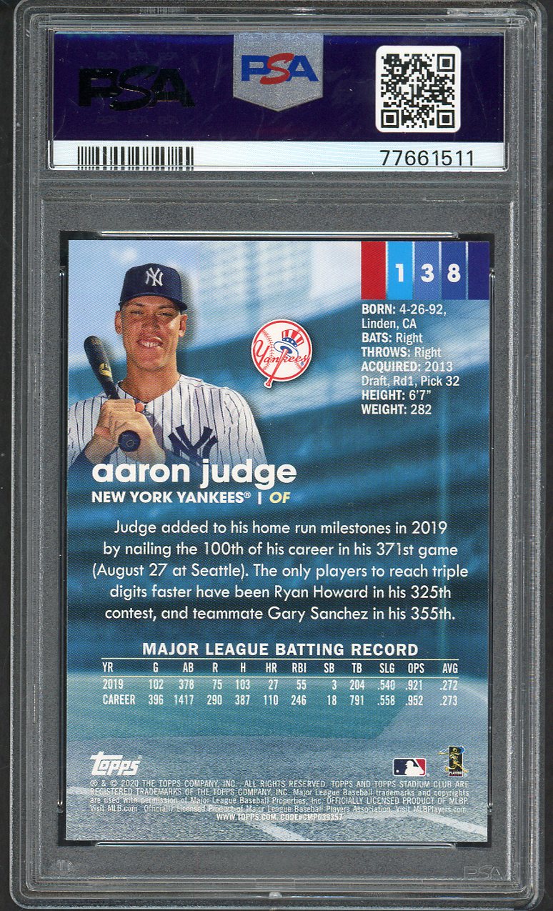 2020 Stadium Club #138 Aaron Judge Yankees PSA 10 GEM MINT 563488