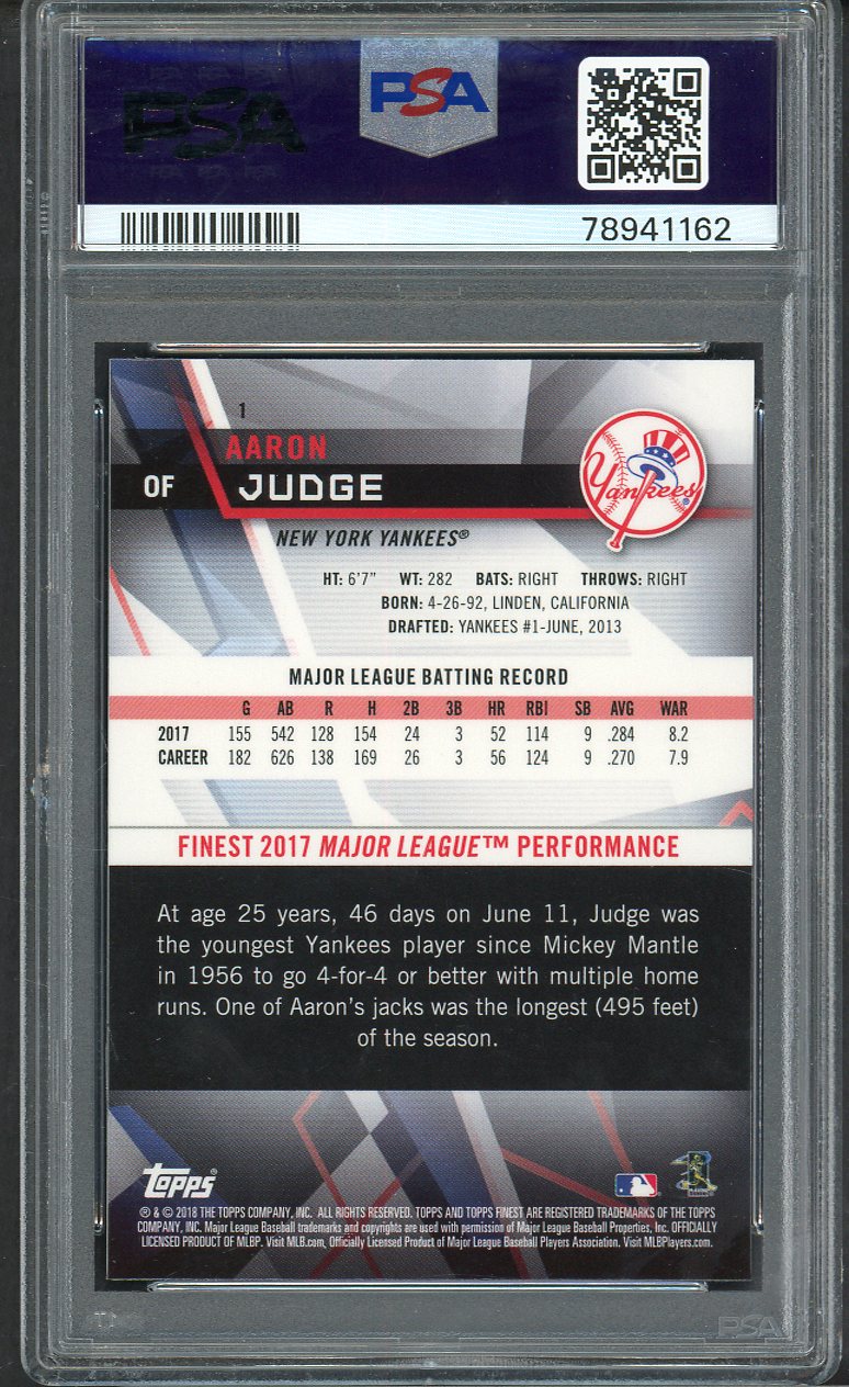 2018 Topps Finest # 1 Aaron Judge Yankees PSA 10 GEM MINT 563498