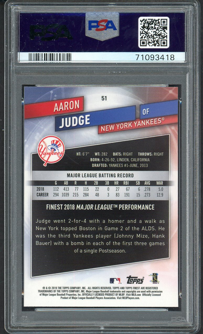 2019 Topps Finest # 51 Aaron Judge Yankees PSA 10 GEM MINT 563500
