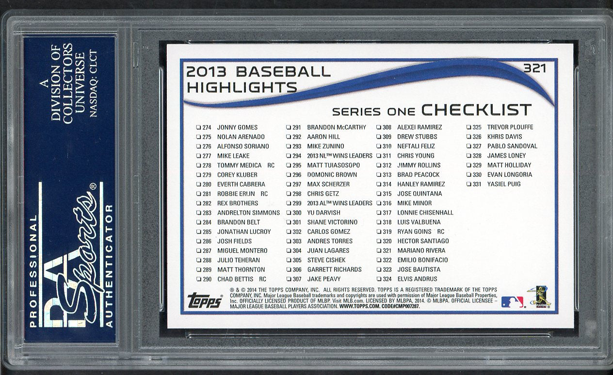 2014 Topps #321 Mariano Rivera Yankees PSA 10 GEM MINT 563530