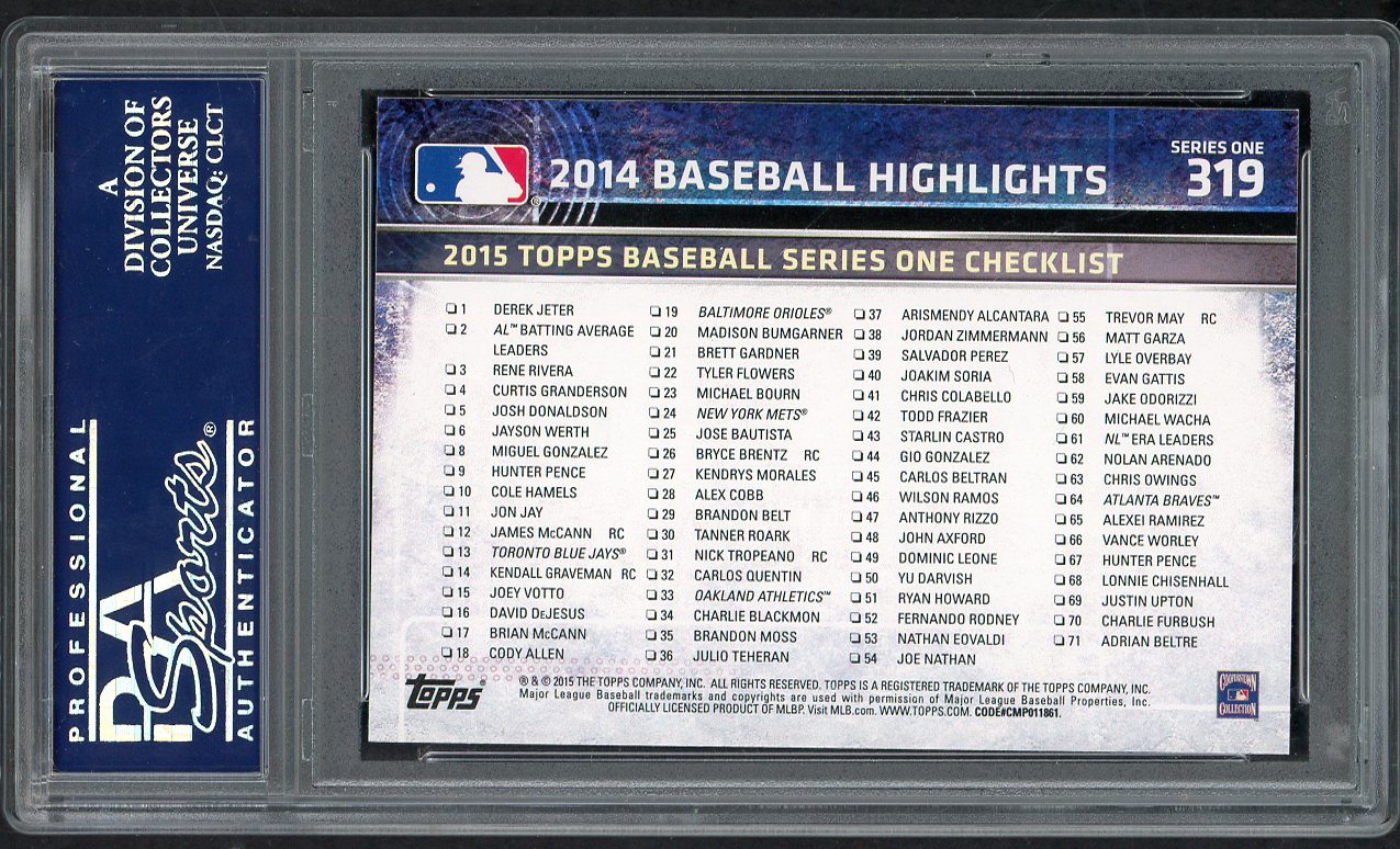 2015 Topps #319 Derek Jeter Yankees PSA 10 GEM MINT 563536