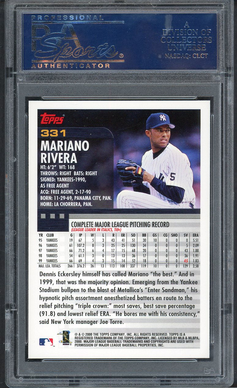2000 Topps #331 Mariano Rivera Yankees PSA 10 GEM MINT 563538
