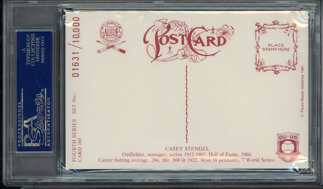 1981 Perez Steele #103 Casey Stengel Yankees PSA 10 GEM MINT 563583