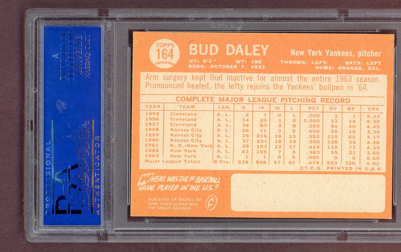 1964 Topps Baseball #164 Bud Daley Yankees PSA 8 NM/MT 563603