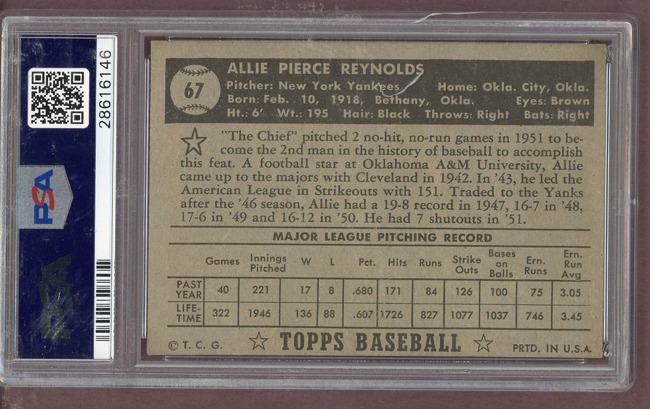 1952 Topps Baseball #067 Allie Reynolds Yankees PSA 6 EX-MT Black 563673