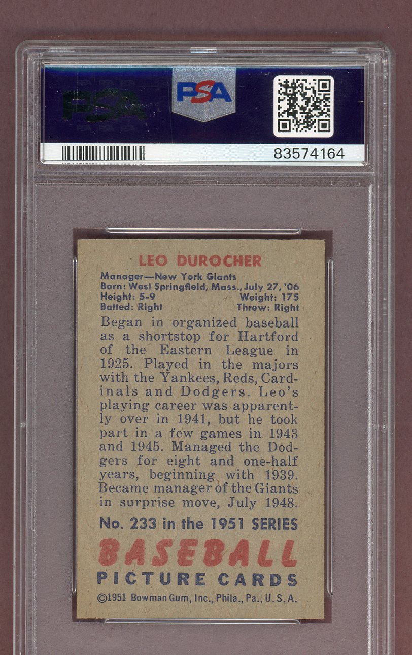 1951 Bowman Baseball #233 Leo Durocher Giants PSA 6 EX-MT 563692
