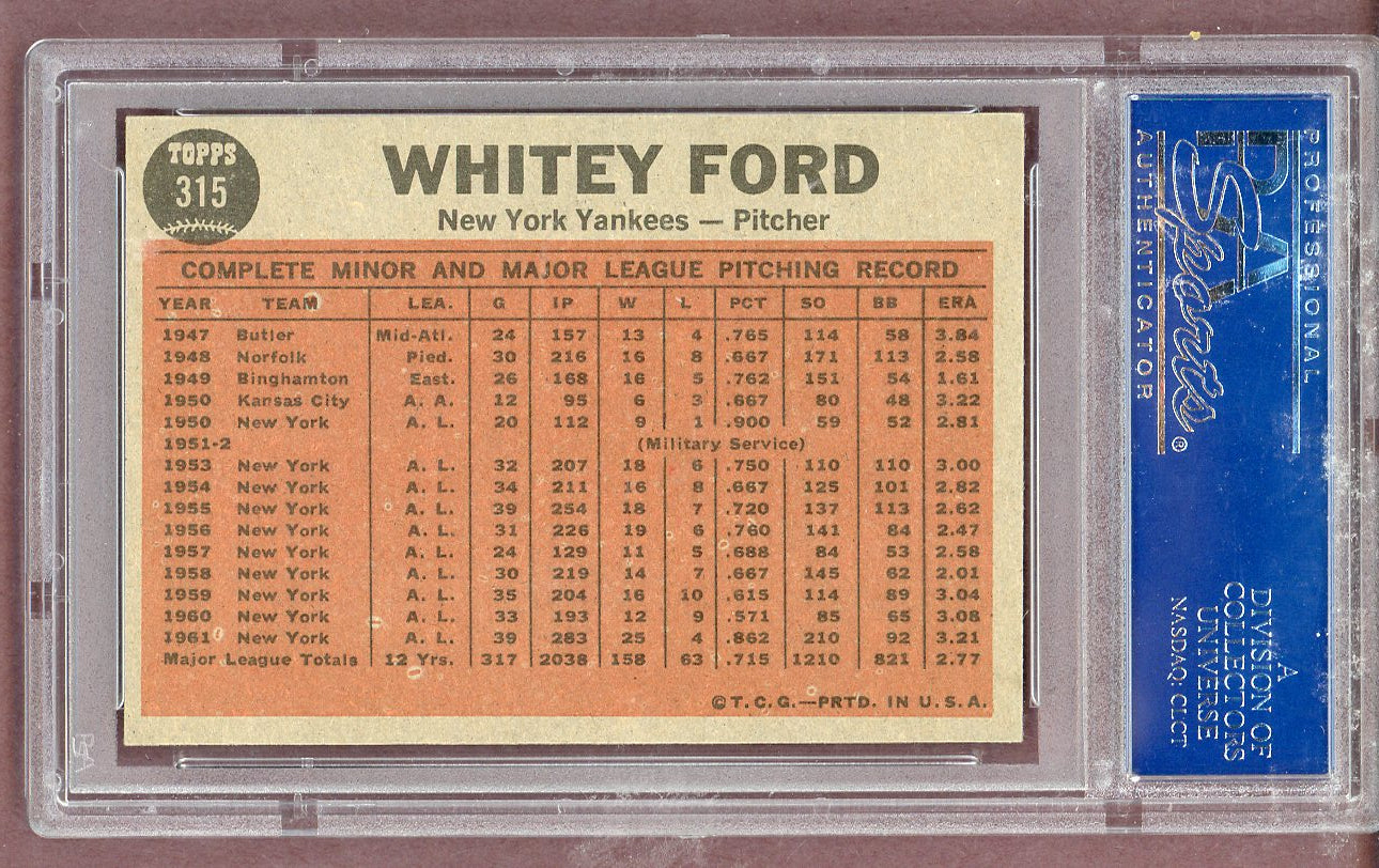 1962 Topps Baseball #315 Whitey Ford IA Yankees PSA 6 EX-MT 563746