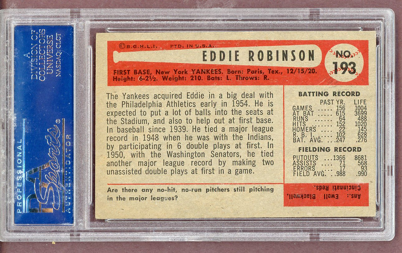 1954 Bowman Baseball #193 Eddie Robinson Yankees PSA 5 EX 563750